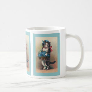 "Katze mit Vergissmeinnicht 2" Vintage Kaffeetasse