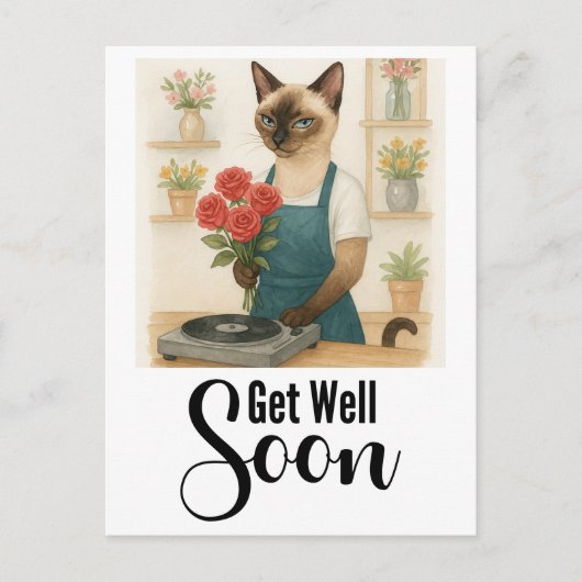 Katze mit vielen Blume bald gut werden Postkarte (Vorderseite)