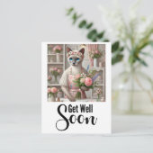Katze mit vielen Blume bald gut werden Postkarte (Stehend Vorderseite)
