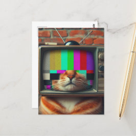 Katze mit Vintagem Fernseher Postkarte