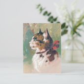 Katze mit Vintager Aufschrift "Red Ribbon" Postkarte (Stehend Vorderseite)