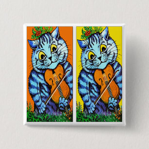 Katze mit Violine durch Louis Wain Button