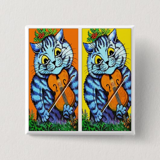 Katze mit Violine von Louis Wain Button (Vorderseite)