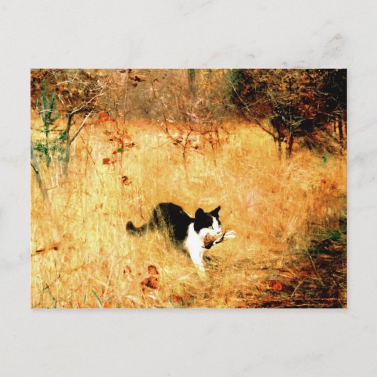 Katze mit Vogel im Mund Postkarte (Vorderseite)