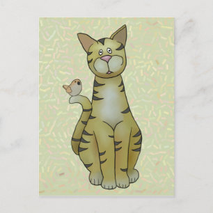 Katze mit Vogel Postkarte