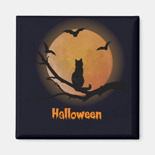Katze mit Vollmond Halloween Magnet (Vorne)