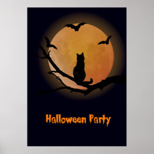 Katze mit Vollmond Halloween Poster