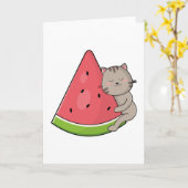 Katze mit Wassermelone Karte (Gelbe Blume)