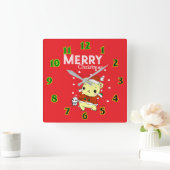 Katze mit Weihnachten Quadratische Wanduhr (Zuhause)
