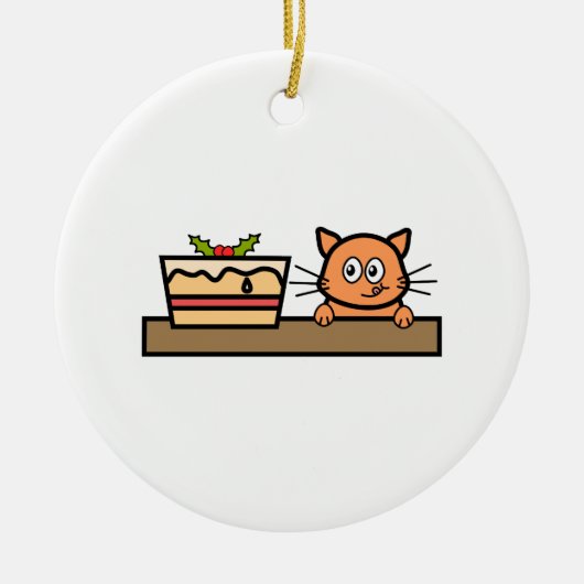 Katze mit Weihnachtskuchen Keramik Ornament (Vorne)