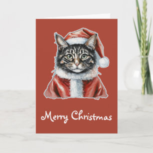 Katze mit Weihnachtsmann-Outfit - Weihnachten 1 Karte