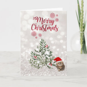 Katze mit Weihnachtsmannmütze, Branchen Bäume, Gli Feiertagskarte