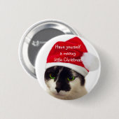 Katze mit Weihnachtsmannmütze Button (Vorne & Hinten)