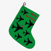 Katze mit Weihnachtsmannmütze im Flugzeug Großer Weihnachtsstrumpf (Vorderansicht (hängend))