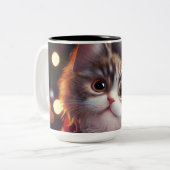 Katze mit Weihnachtsmannmütze Weihnachten Zweifarbige Tasse (Vorderseite Links)