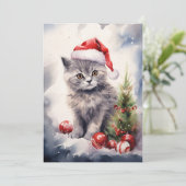 Katze mit Weihnachtsmannmütze Weihnachtskarte Feiertagskarte (Stehend Vorderseite)
