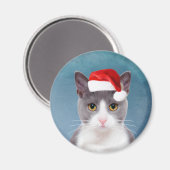 Katze mit Weihnachtsmannmütze Weihnachtsportrait Magnet (Vorderseite/Rückseite)