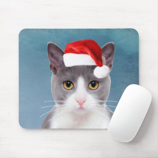 Katze mit Weihnachtsmannmütze Weihnachtsportrait Mousepad (Mit Mouse)