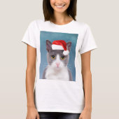 Katze mit Weihnachtsmannmütze Weihnachtsportrait T-Shirt (Vorderseite)