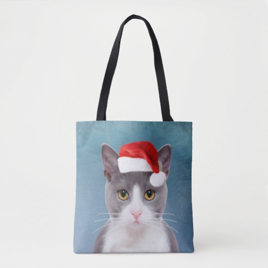 Katze mit Weihnachtsmannmütze Weihnachtsportrait Tasche (Vorderseite)