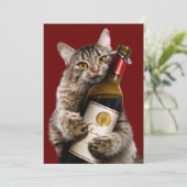 Katze mit Weinflasche Einladung (Stehend Vorderseite)