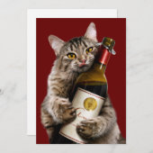 Katze mit Weinflasche Einladung (Vorne/Hinten)