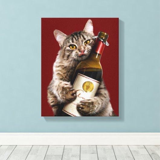 Katze mit Weinflasche Leinwanddruck (Insitu (Holzboden))
