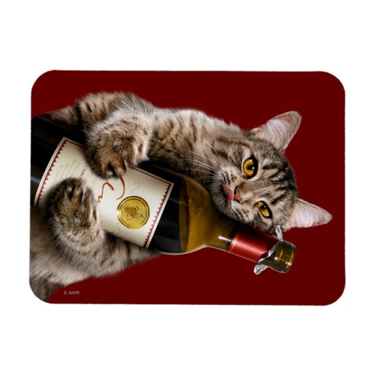 Katze mit Weinflasche Magnet (Horizontal)