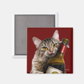 Katze mit Weinflasche Magnet (Vorderseite/Rückseite)