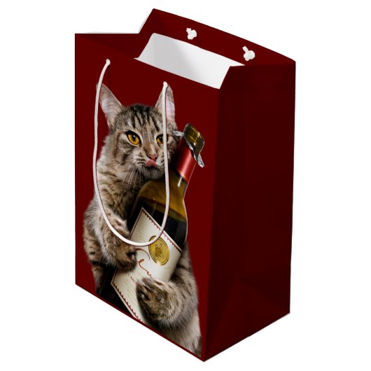 Katze mit Weinflasche Mittlere Geschenktüte (Rückseite Schrägansicht)