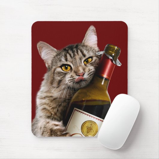 Katze mit Weinflasche Mousepad (Mit Mouse)