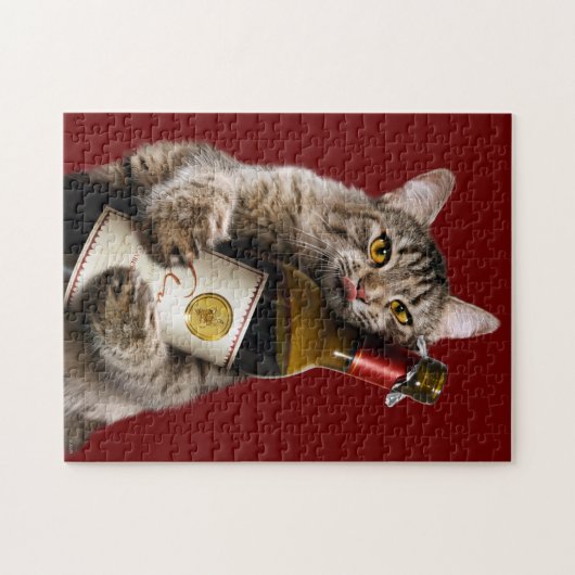 Katze mit Weinflasche Puzzle (Horizontal)