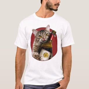 Katze mit Weinflasche T-Shirt