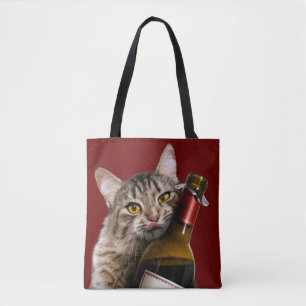 Katze mit Weinflasche Tasche