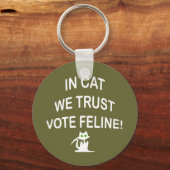 Katze mit weißem Text abstimmen Schlüsselanhänger (Vorderseite)