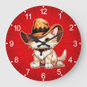 Katze mit Western-Hat Clipart-85247 Große Wanduhr
