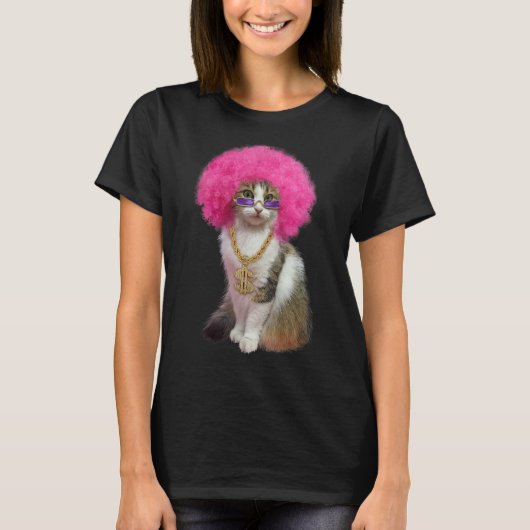Katze mit Wig T-Shirt (Vorderseite)
