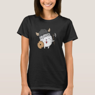 Katze mit Wikingerhelm Axt und Schild T-Shirt