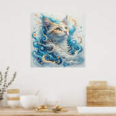 Katze mit wirbelnden Abstrakten Mustern Poster (Küche)