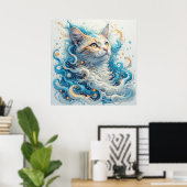 Katze mit wirbelnden Abstrakten Mustern Poster (Heimbüro)