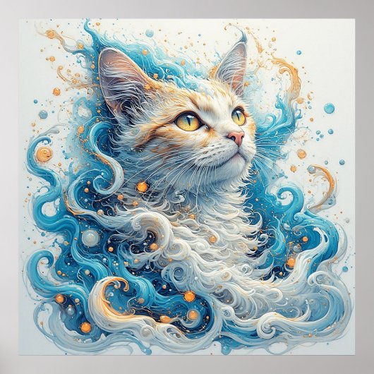 Katze mit wirbelnden Abstrakten Mustern Poster (Vorne)