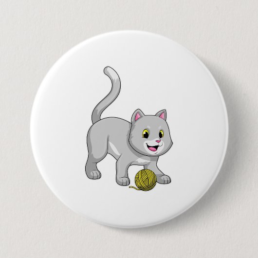Katze mit Wollgarnkugel Button (Vorderseite)