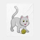 Katze mit Wollgarnkugel Fleecedecke (Vorderseite)