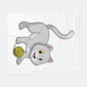 Katze mit Wollgarnkugel Fleecedecke (Vorderseite (Horizontal))
