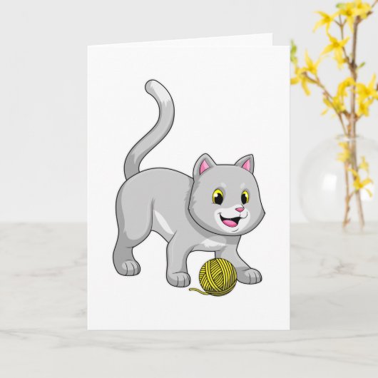 Katze mit Wollgarnkugel Karte (Gelbe Blume)