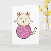 Katze mit Wollgarnkugel Karte (Gelbe Blume)