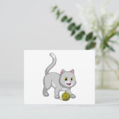 Katze mit Wollgarnkugel Postkarte (Stehend Vorderseite)