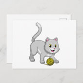 Katze mit Wollgarnkugel Postkarte (Vorne/Hinten)