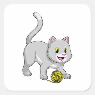 Katze mit Wollgarnkugel Quadratischer Aufkleber