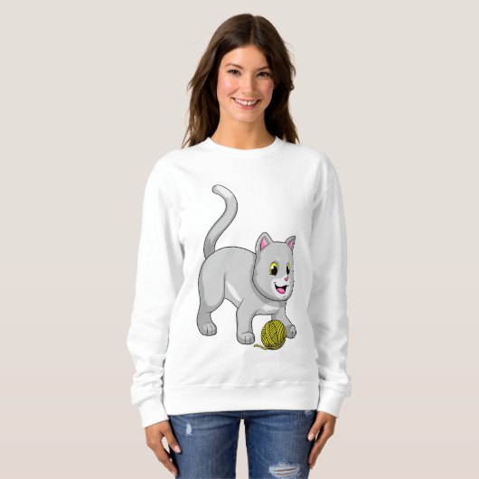 Katze mit Wollgarnkugel Sweatshirt (Vorne ganz)